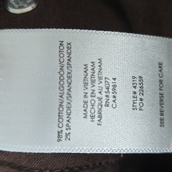 CABI #4319 Button Fly Skinny Corduroy Chocolate Sz 6 - Picture 10 of 12